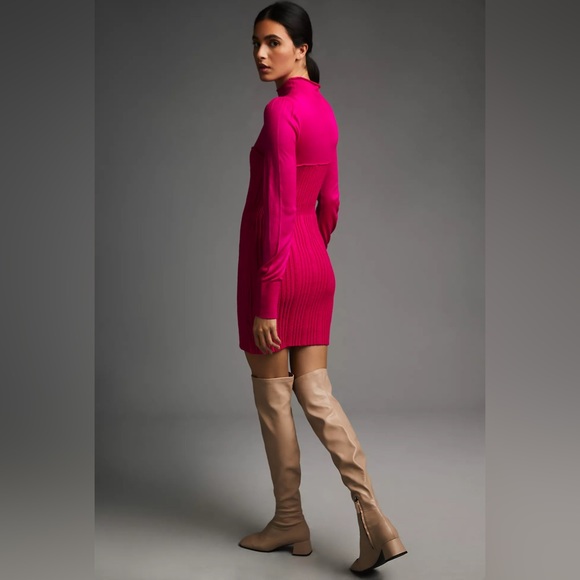 NWT Anthropologie Pink Turtleneck Sweater Dress Size Large - Picture 2 of 9
